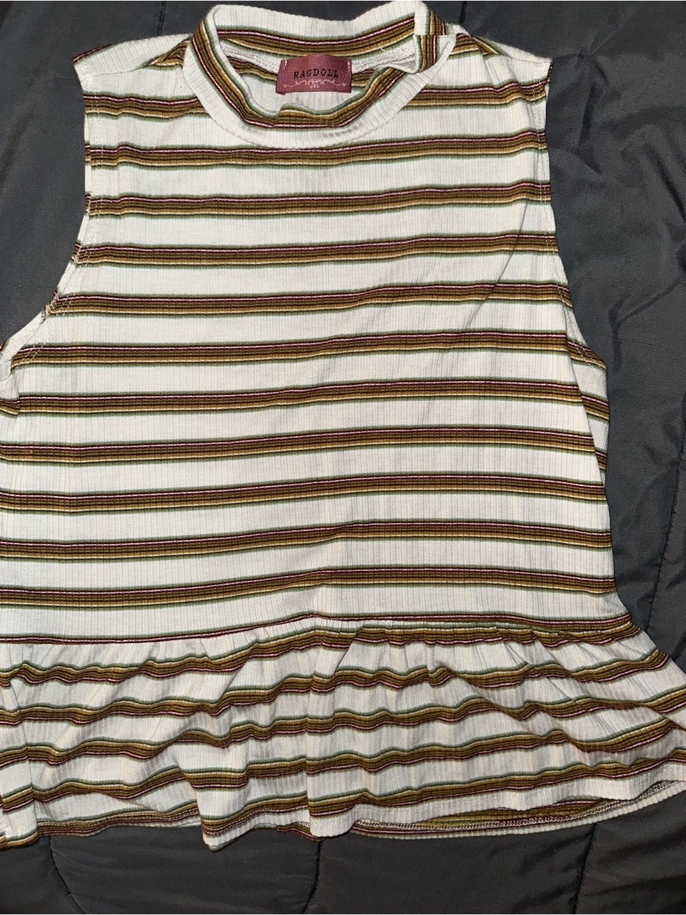 Ragdoll Ivory Tank Top with Brown & Olive Stripes